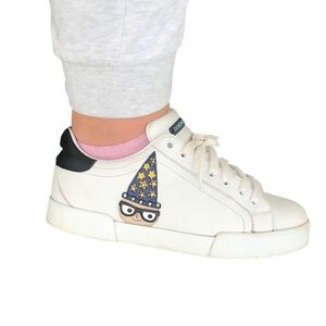 UNISEX Dolce and Gabbana White Portofino Sneakers with Wizard Design